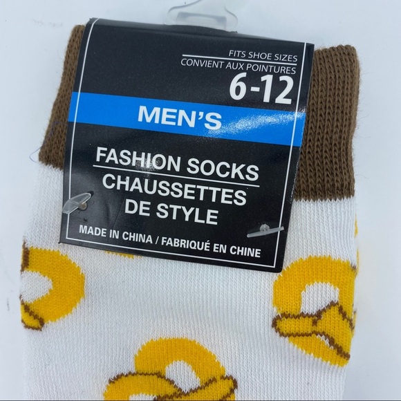 Men's Fashion Socks; White & Yellow with Pretzels - Picture 6 of 7